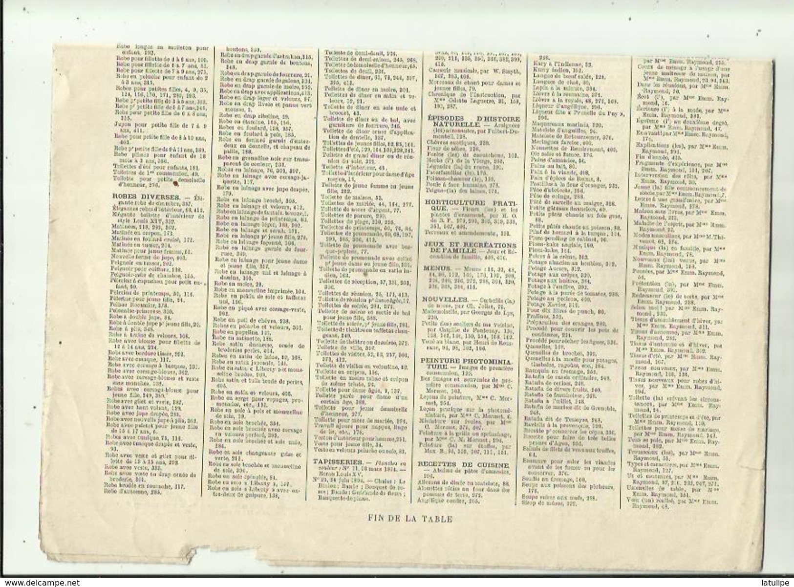 Journal De Famille-Mode-Illustrée(Table Des Matières)  35em Année Librairie FIRMIN -DIDOT & Cie A Paris Et  Mesnil -Eure - Haute Couture