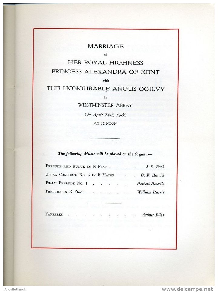 ROYAL WEDDING 1963 HRH PRINCESS ALEXANDRA-ANGUS OGILVY - Historical Documents