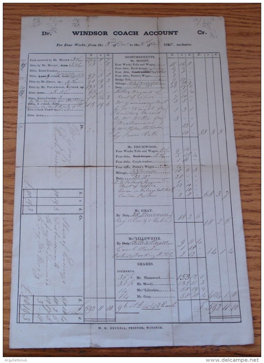 WINDSOR CASTLE COACH ACCOUNT SHEET FOR 4 WEEKS DECEMBER 1831 WILLIAM IV - Matériel Et Accessoires