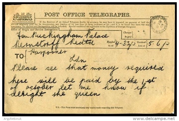 ROYAL TELEGRAM QUEEN ALEXANDRA BUCKINGHAM PALACE - Telephony