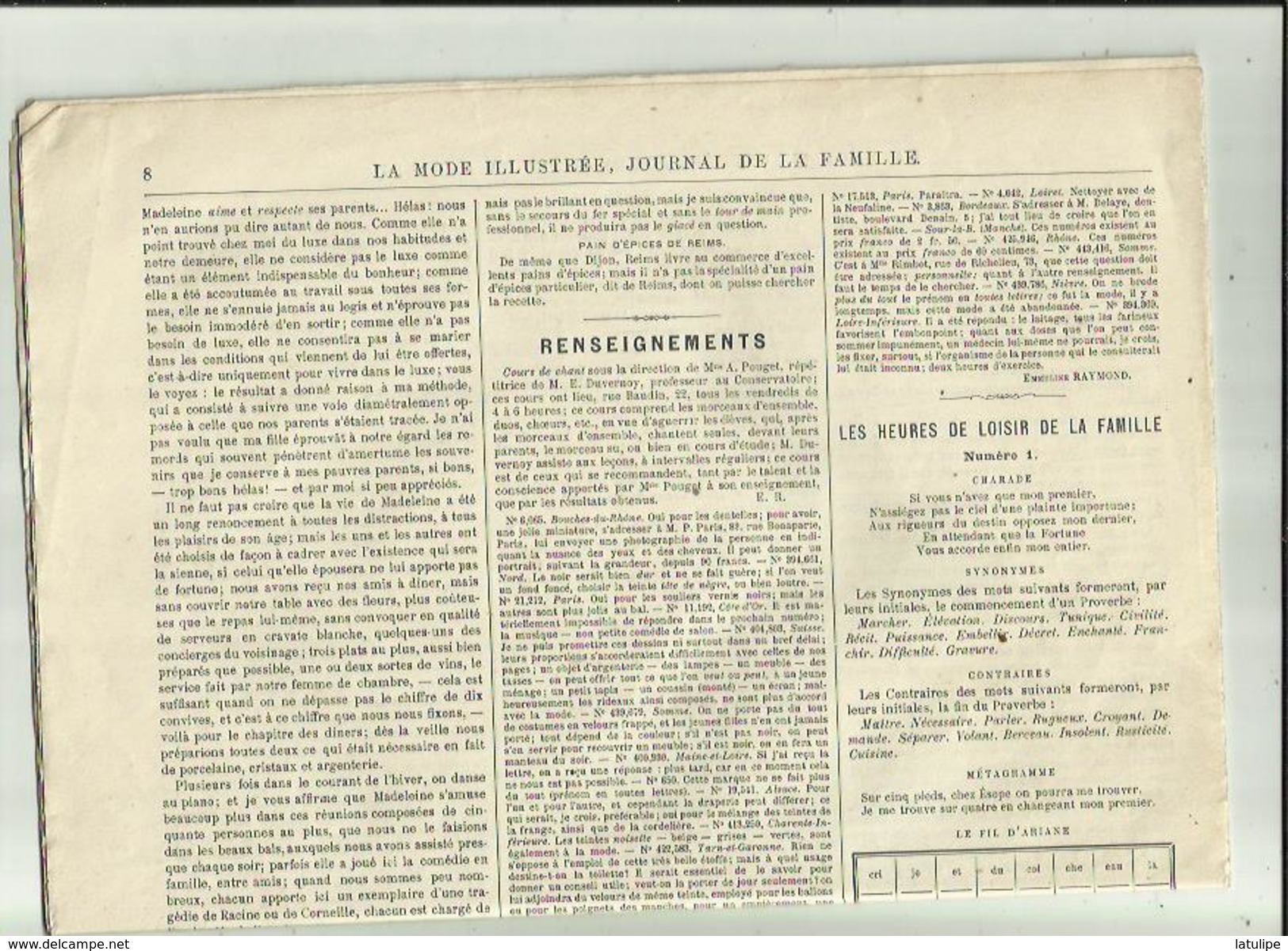 Journal De Famille-Mode-Illustrée(Table Des Matières)  35em Année Librairie FIRMIN -DIDOT & Cie A Paris Et  Mesnil -Eure - Designermode