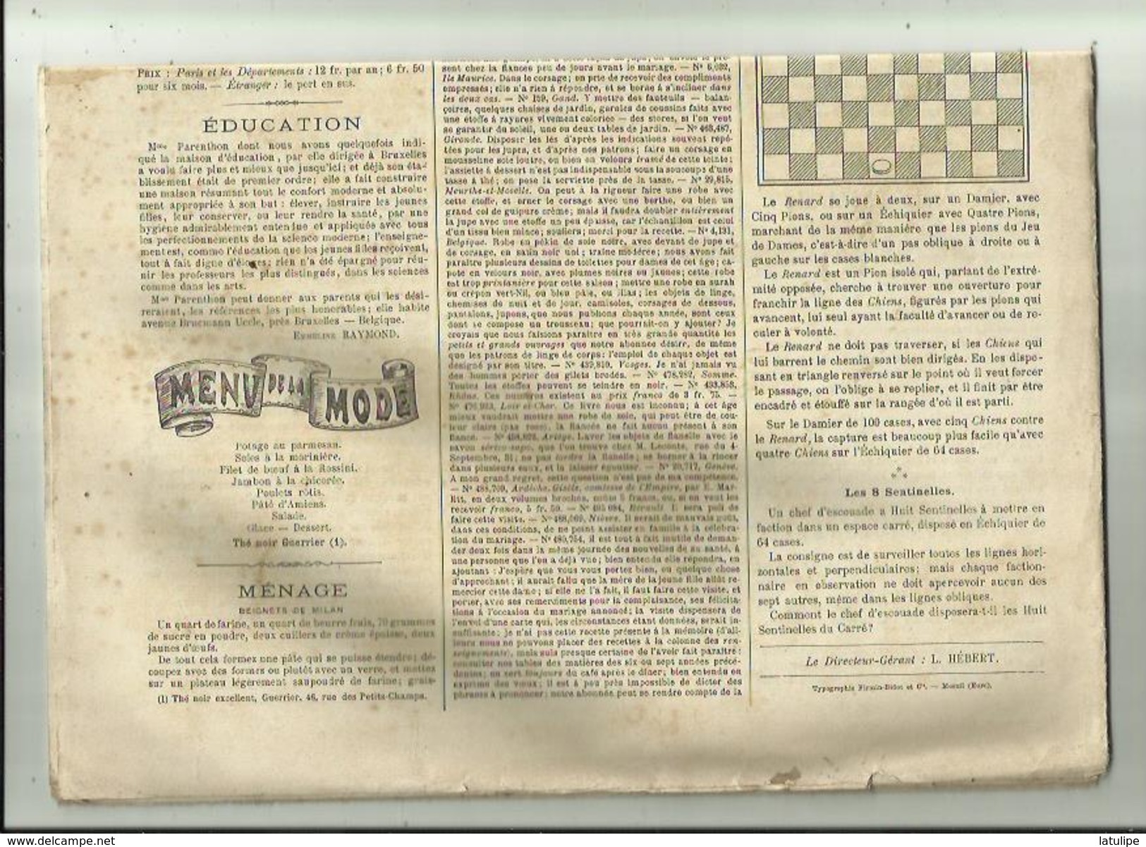 Journal de Famille-Mode-Illustrée(Table des Matières)  35em Année Librairie FIRMIN -DIDOT & Cie a Paris et  Mesnil -Eure