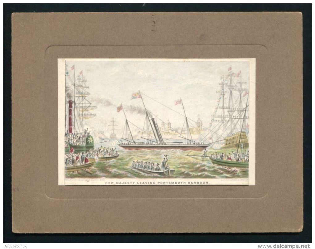 FINE ANTIQUE COLOUR PRINT OF QUEEN VICTORIA LEAVING PORTSMOUTH HARBOUR - Historical Documents