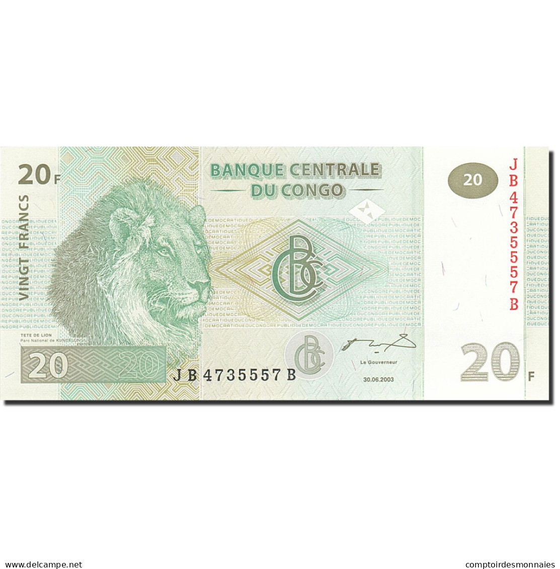 Billet, Congo Democratic Republic, 20 Francs, 2003, 2003-06-30, KM:94a, NEUF - Democratic Republic Of The Congo & Zaire