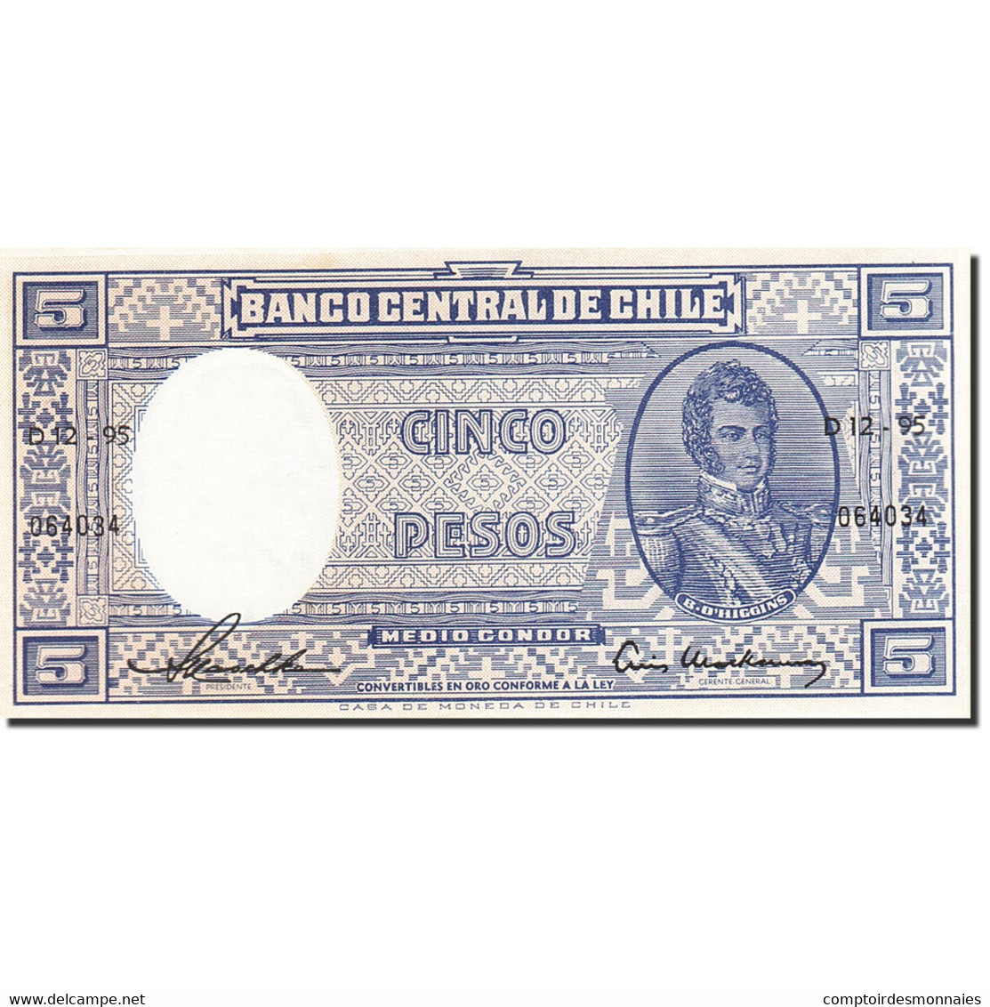 Billet, Chile, 5 Pesos = 1/2 Condor, 1958, Undated (1958-1959), KM:119, NEUF - Chili
