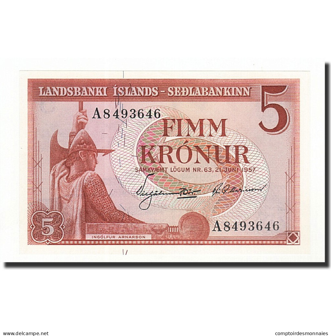 Billet, Iceland, 5 Kronur, 1957-06-21, KM:37b, NEUF - Islande