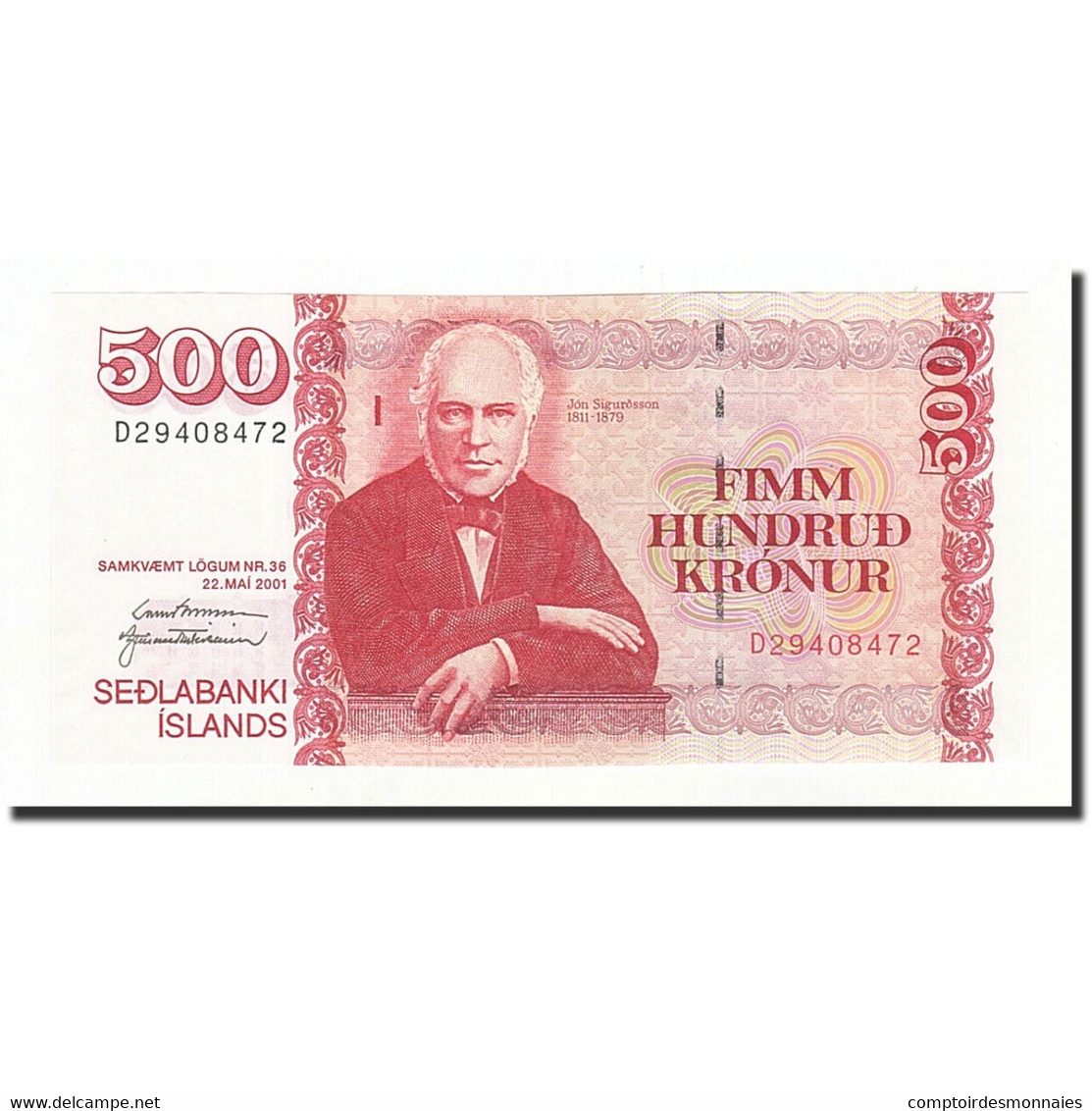 Billet, Iceland, 500 Kronur, 2001-05-22, KM:55a, NEUF - Islande