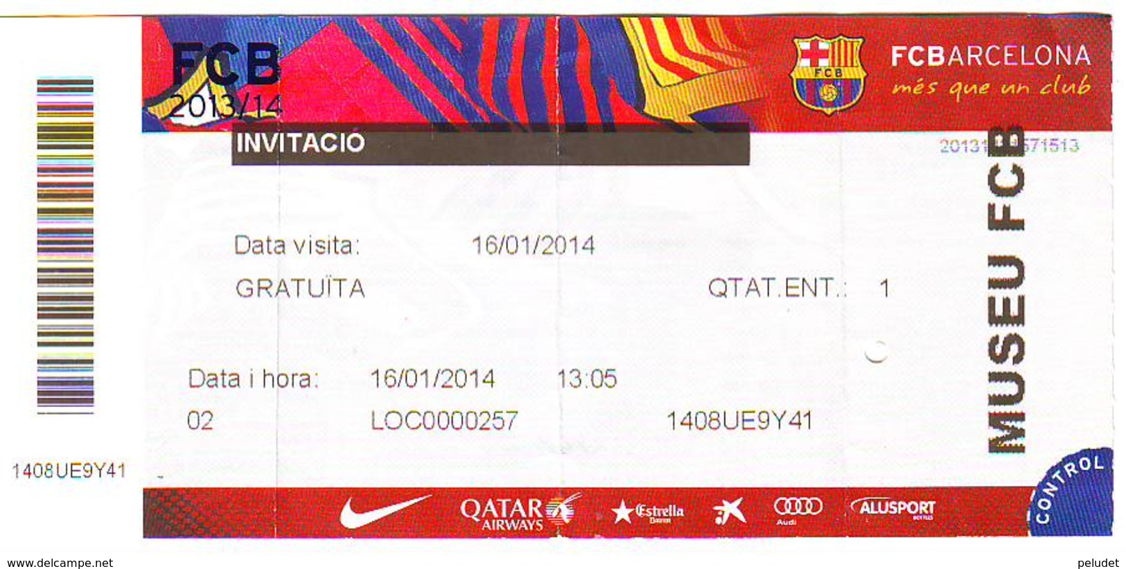 Ticket Entrada - MUSEU MUSEE MUSEUM FCB FOOTBALL CLUB BARCELONA -  2014 - Tickets - Entradas