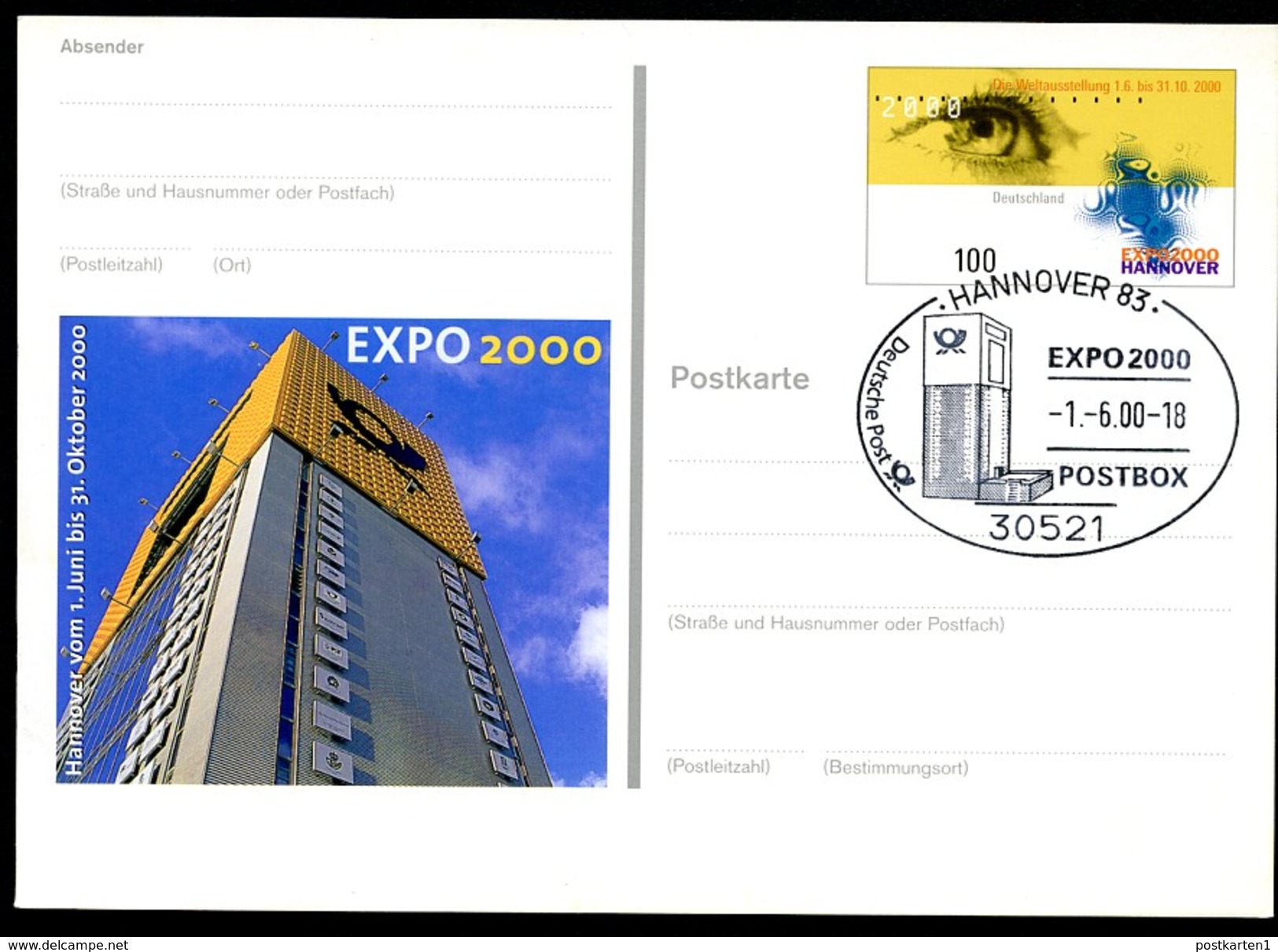 BUND PSo69 Sonderpostkarte EXPO Hannover Sost. 2000 - 2000 – Hannover (Alemania)