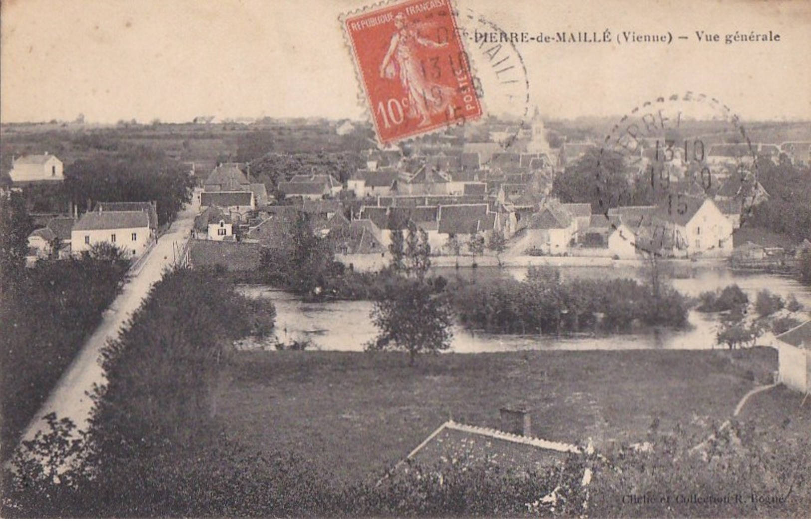 86 SAINT PIERRE De MAILLE  Coin Du Village Route Maisons Bord D' EAU  EGLISE à Travers CHAMPS Timbre 1915 - Autres & Non Classés