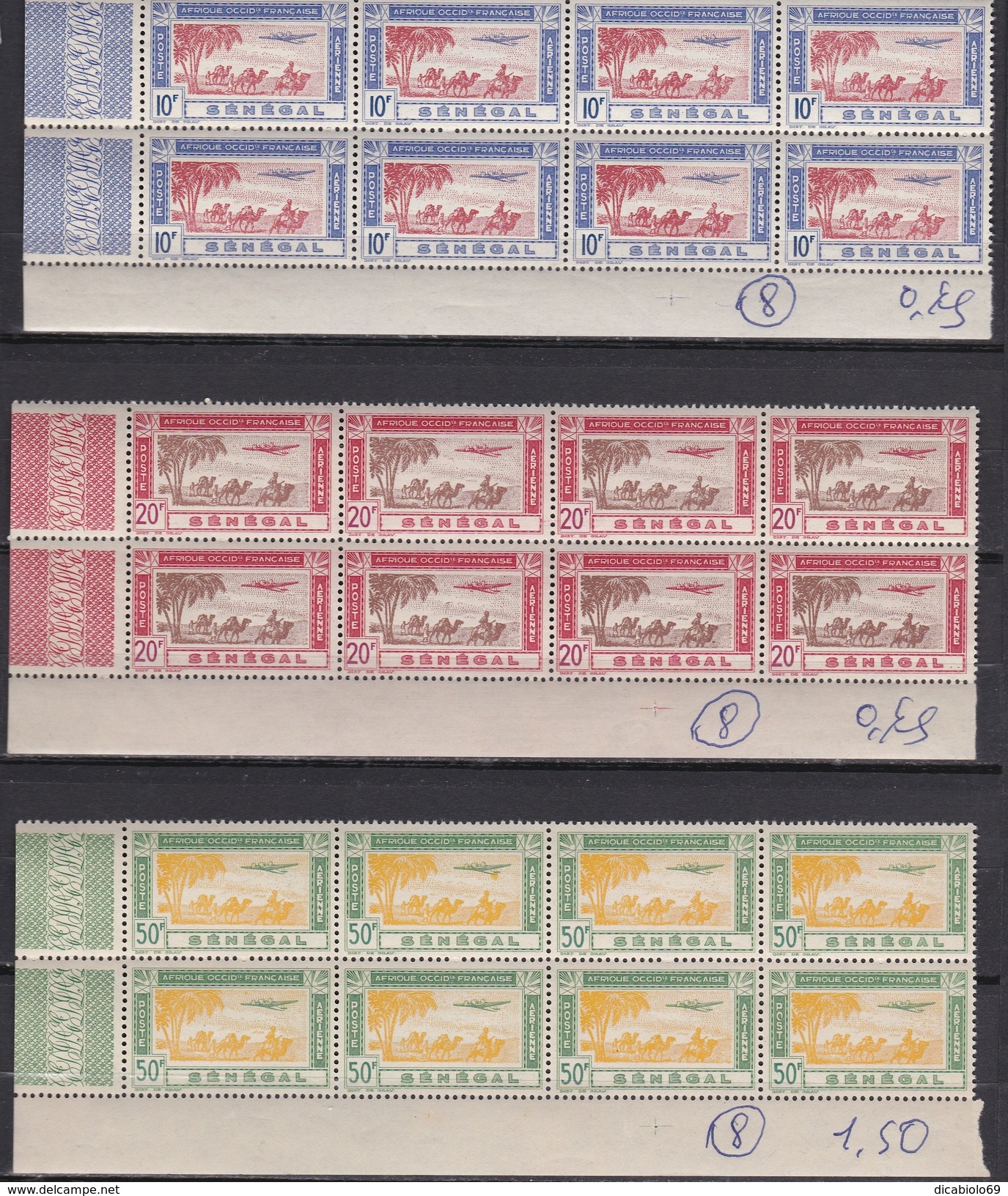 Sénégal 1942 - PA N°27**-28**-29** - 3 Blocs De 8 Timbres - Luxe - Luftpost