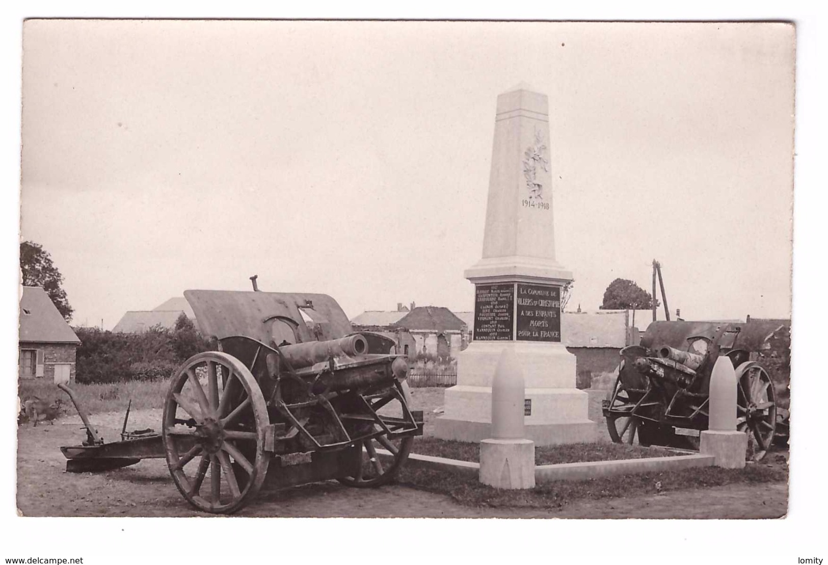 02 Villers St Saint Christophe Monument Aux Morts à Ses Enfants Morts Pour La France , Cpa Carte Photo Canon Artillerie - Altri & Non Classificati