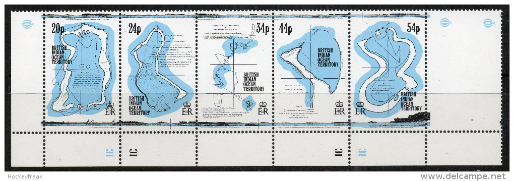 British Indian Ocean Territory 1994 - 18th Century Maps Plate 1C Bottom Marginals SG147-151 MNH - Face Value £1.66 - Territoire Britannique De L'Océan Indien