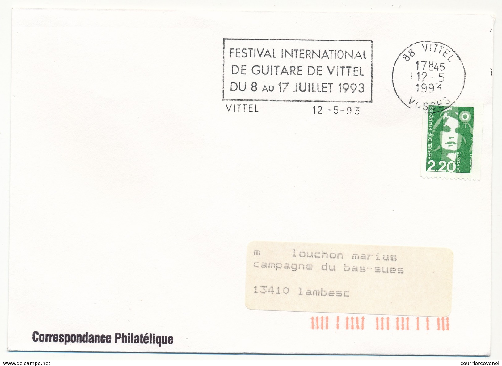 FRANCE - Env. Affr 2,20 Briat - OMEC "Festival International De Guitare De VITTEL" (Vosges) 1993 - Musica