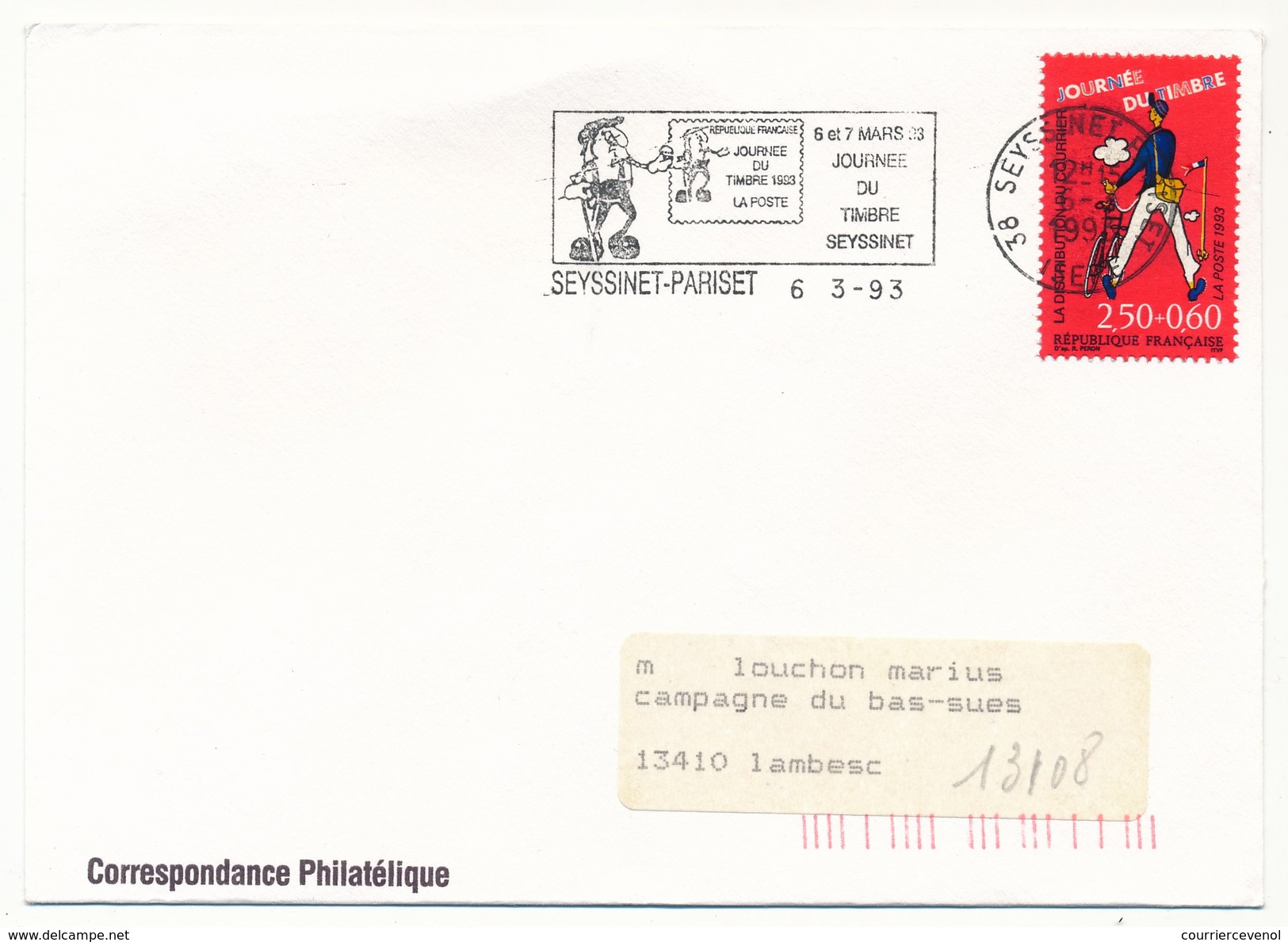FRANCE - Env. Affr 2,50 Facteur - OMEC "Journée Du Timbre 1993 - SEYSSINET-PARISET (Isère) - Tag Der Briefmarke