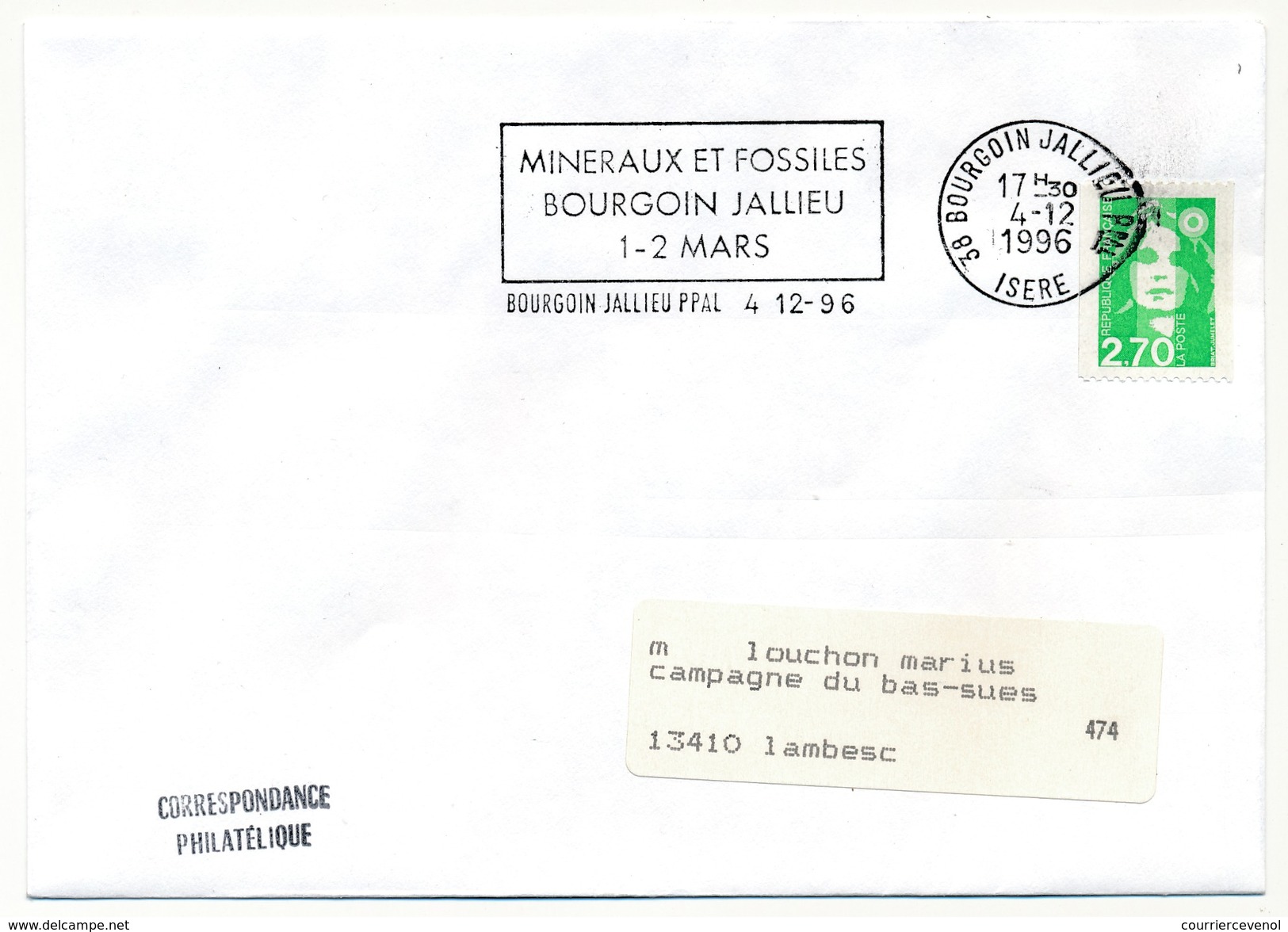 FRANCE - Env. Affr 2,70 Briat - OMEC "Minéraux Et Fossiles" BOURGOIN-JALLIEU (Isère) 1996 - Otros & Sin Clasificación