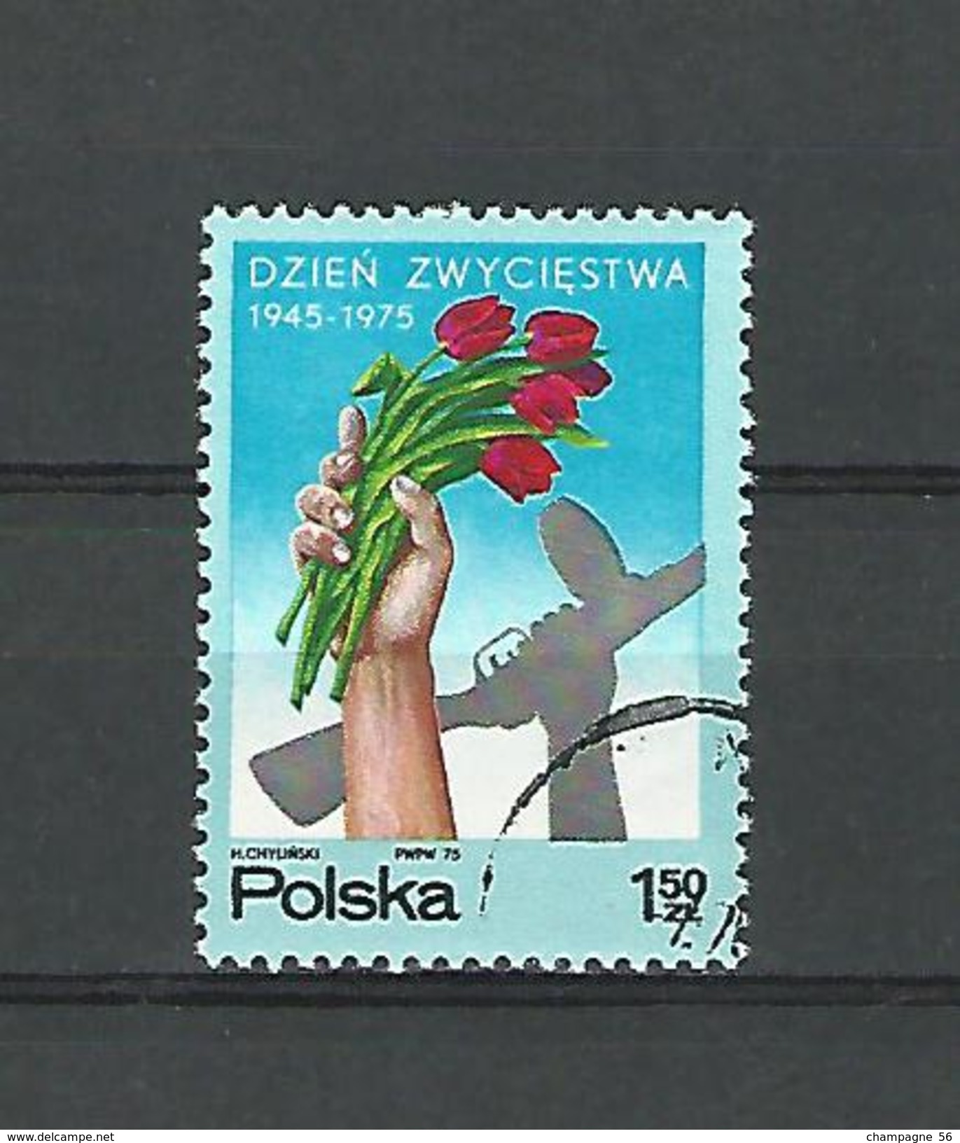 VARIÉTÉS POLOGNE 1975 N° 2215 ET VICTOIRE  DZIEN ZWYCIESTWA TULIP 1 Z.50  OBLITÉRÉ - Varietà E Curiosità