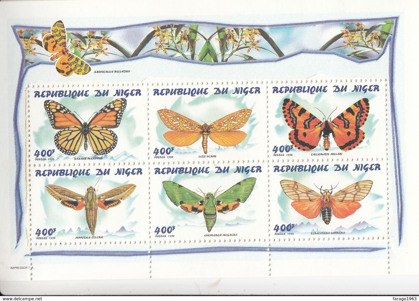 1998 Niger Butterflies Papillions Miniature Sheet Of 6 MNH - Nuovi