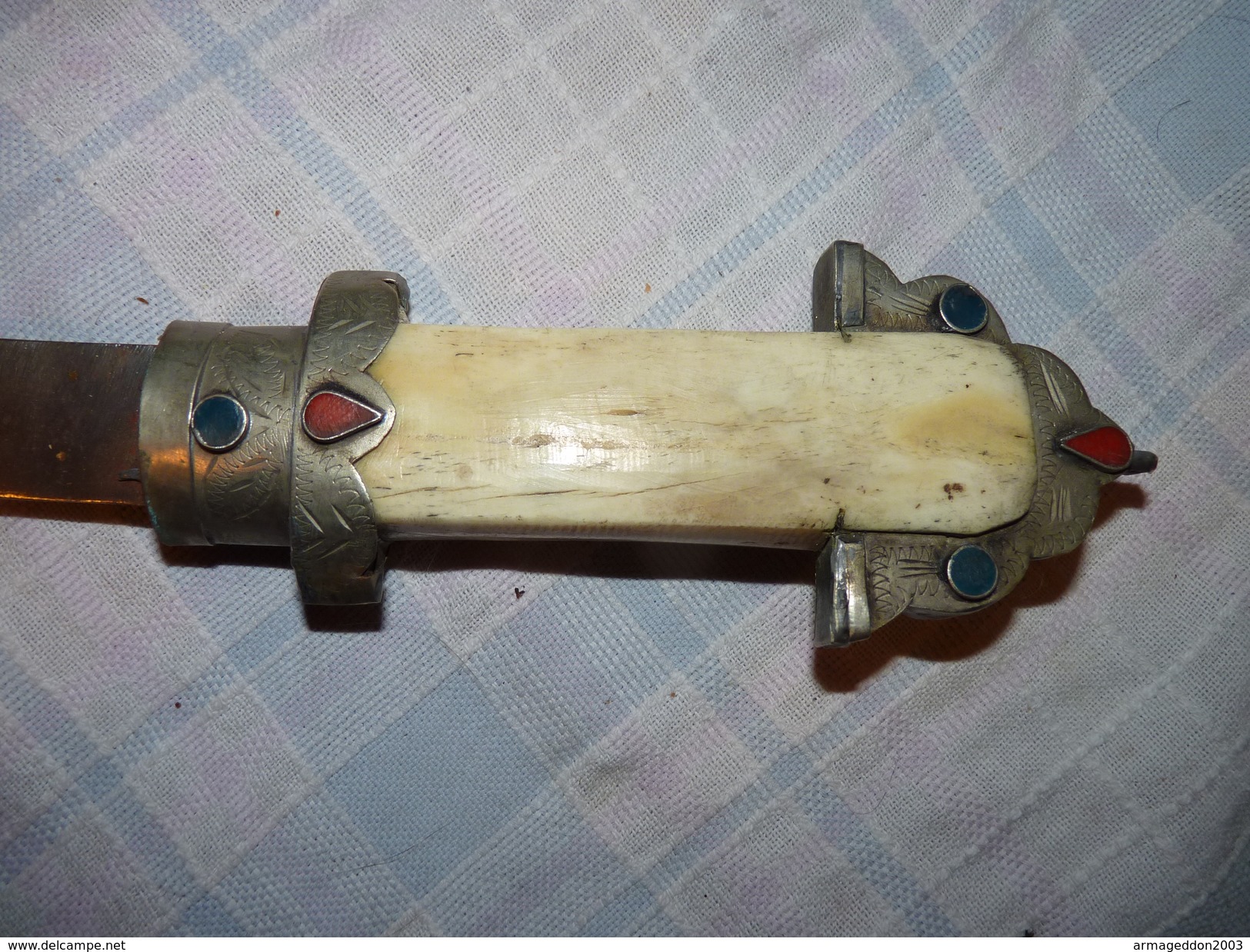 ANCIEN GRAND COUTEAU POIGNARD DECORE MANCHE EN CORNE   BON ETAT - Armi Bianche