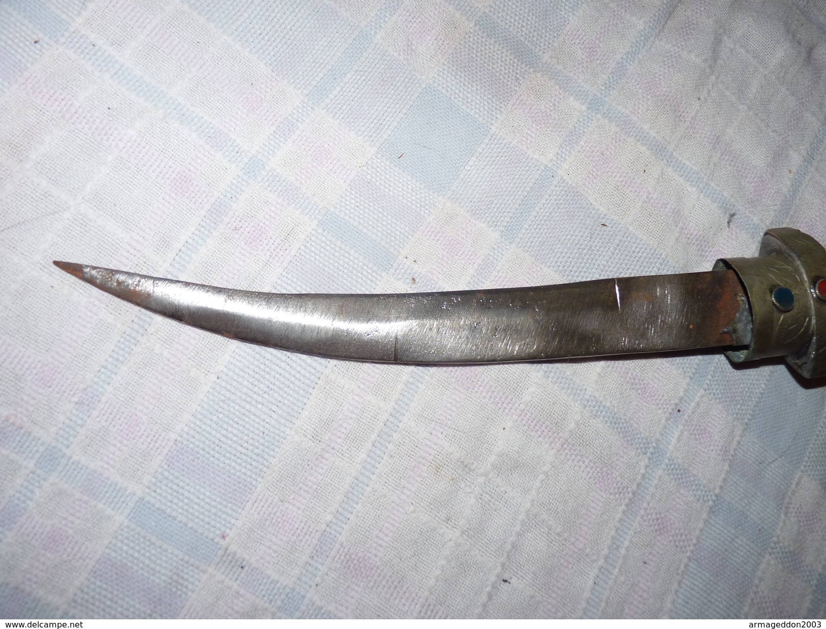 ANCIEN GRAND COUTEAU POIGNARD DECORE MANCHE EN CORNE   BON ETAT - Armi Bianche