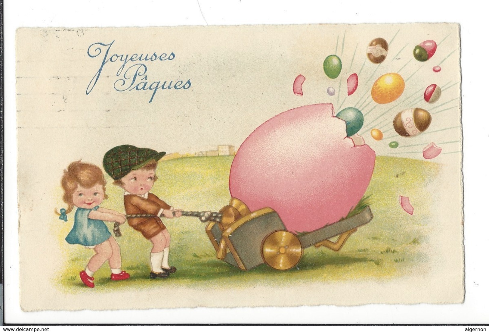 16798 - Joyeuses Pâques  Le Canon à Oeufs Tiré Par Enfants Cachet La Chaux De Fonds 1930 - Pâques