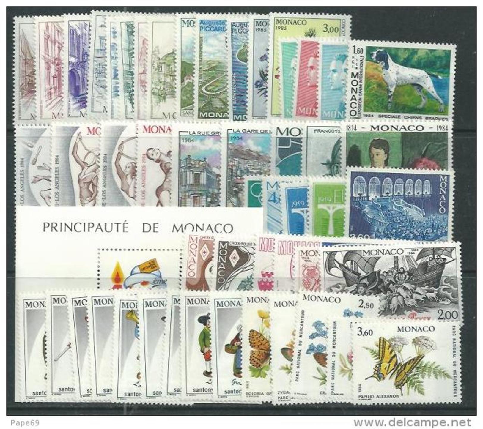 Monaco Année Complète Timbres Poste  1984 Du N° 1404 Au N° 1455  XX, Les 52  Valeurs Sans Charnière TB - Full Years