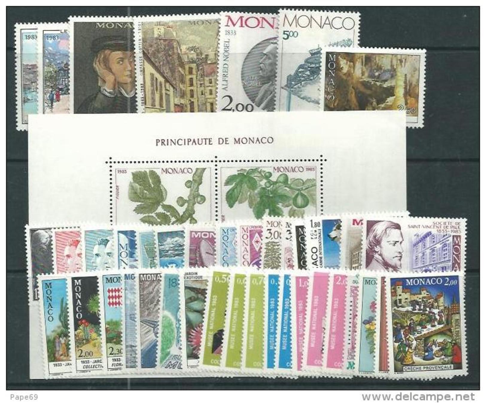 Monaco Année Complète Timbres Poste  1983 Du N° 1359 Au N° 1403  XX, Les 45  Valeurs Sans Charnière TB - Années Complètes