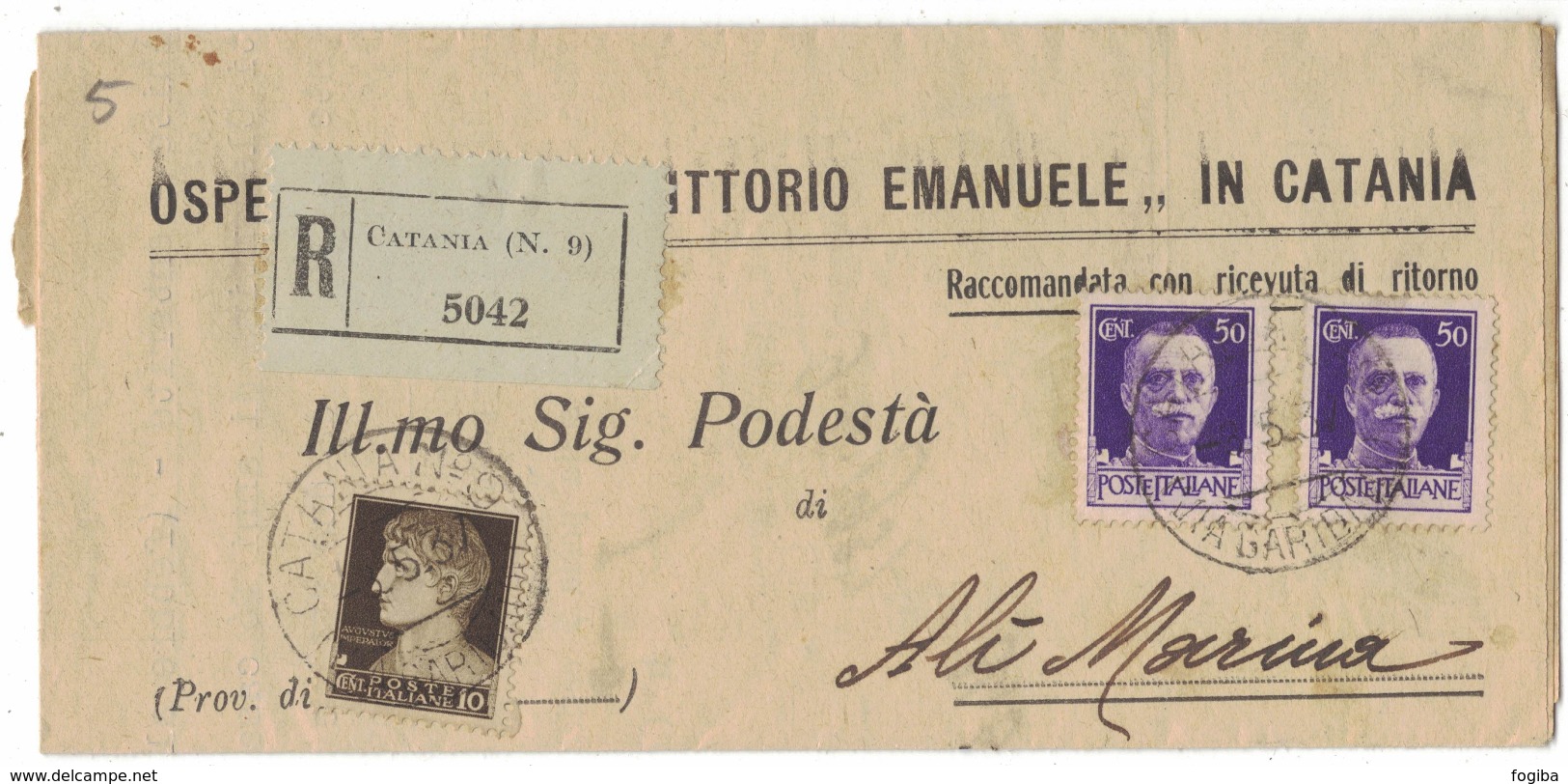 VE85     REGNO 1937 PIEGO RACC. DA CATANIA (N.9) AD ALI' MARINA - Storia Postale