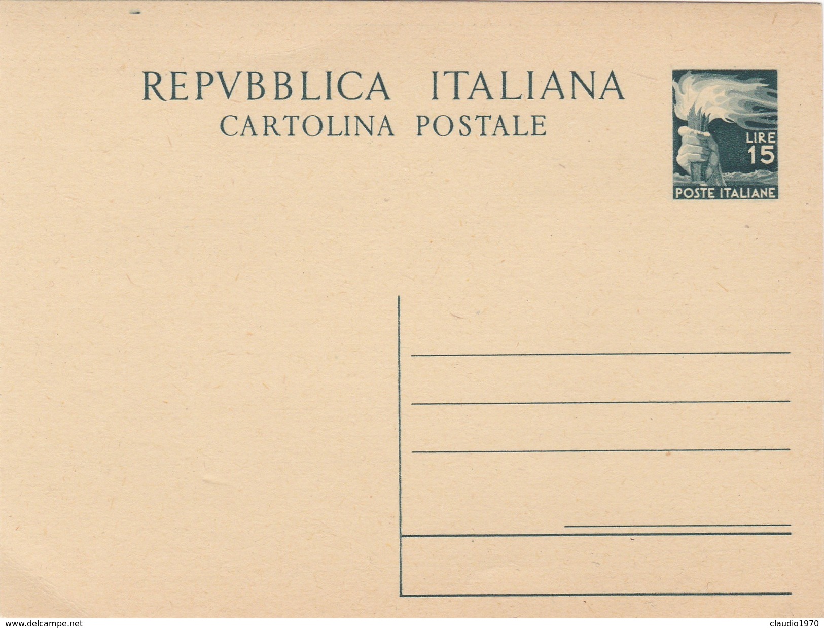 STORIA POSTALE  - CARTOLINA POSTALE  - REPVBBLICA ITALIANA CON BOLLO.LIRE 15 - 1946-60: Storia Postale