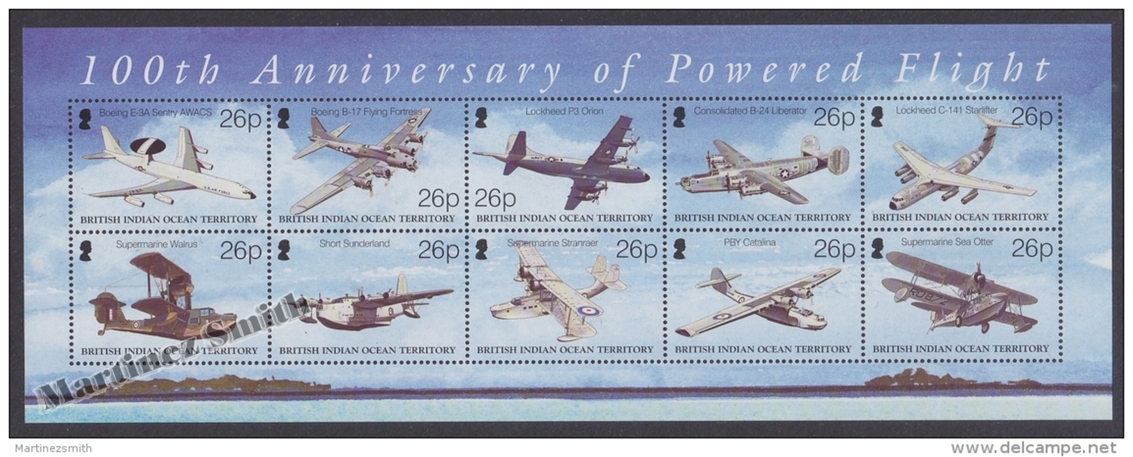 British Indian Ocean 2003 Yvert  273- 282, Centennial Of Flight, Military Planes - MNH - Britisches Territorium Im Indischen Ozean