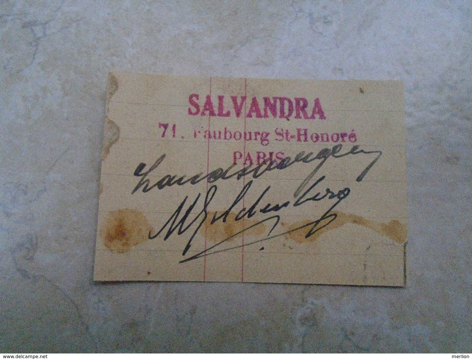 KA1010.5 France Paris  SALVANDRA  71.Faubourg St-Honoré  - Singature Autograph    Ca  1935 - Autres & Non Classés