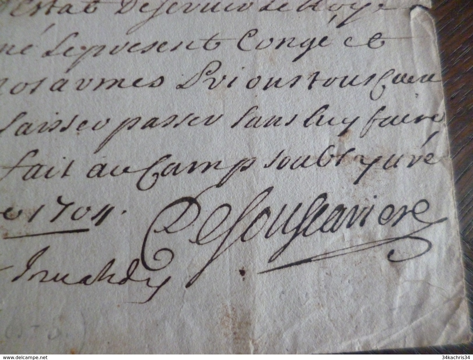 Manuscrit Congé Absolu Et Laisser Passer Gouilliau Dit  Lapierre Cavalier 5/09/1704 Cie D'Egvigny Sceau Aux Armes - Documents