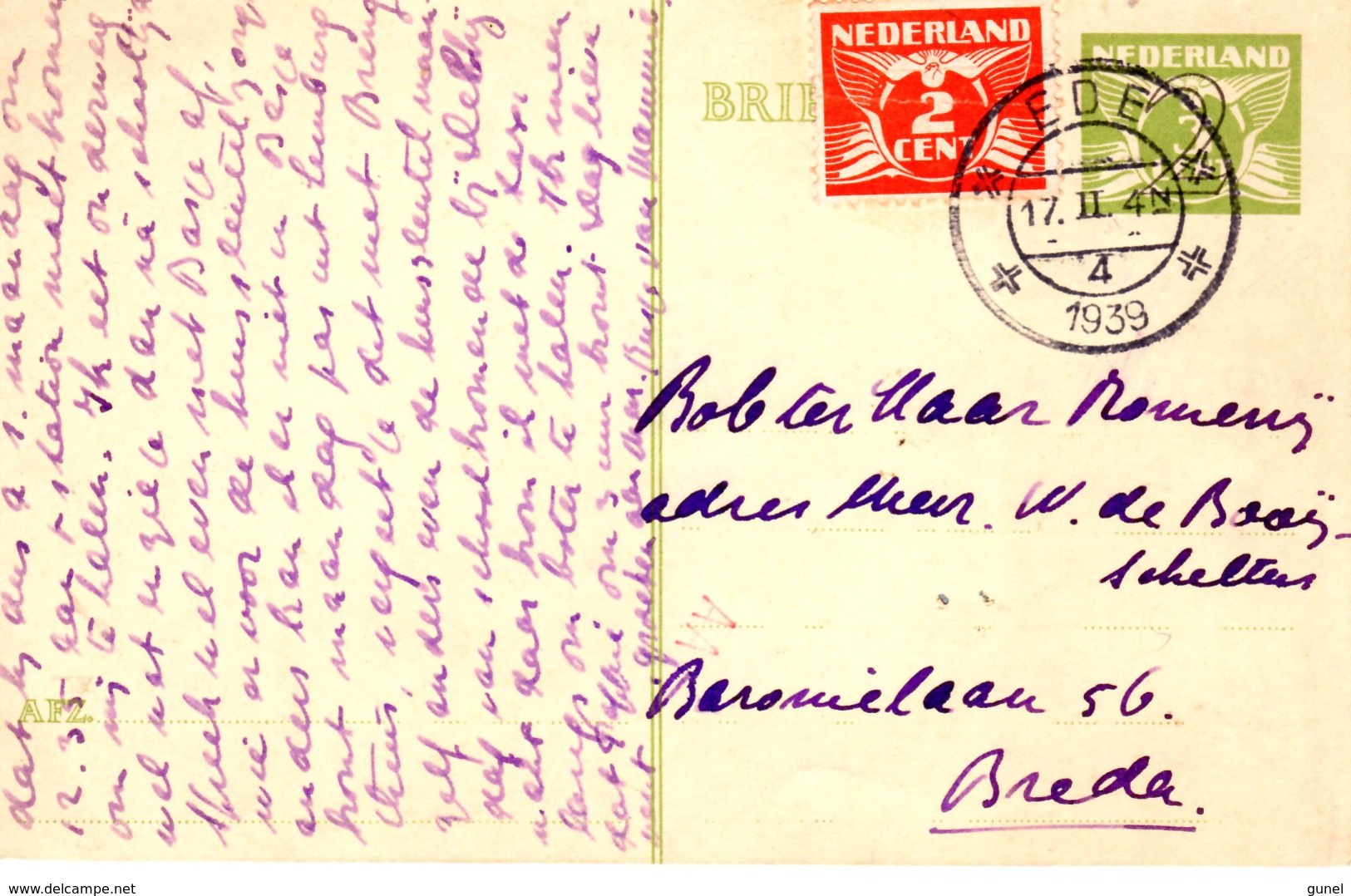 1939 Bk G246 Bijgefrankeerd Van Ede Naar Breda - Postal Stationery