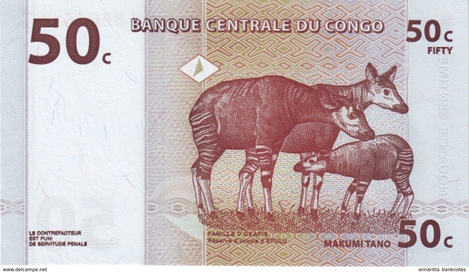 CONGO DEMOCRATIC REPUBLIC 50 CENTIMES 1997 P-84A UNC [CD305b] - Democratic Republic Of The Congo & Zaire