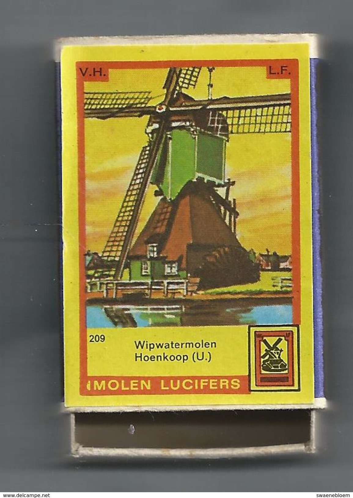 NL.- Hoenkoop. Molen Lucifers  209 - Wipwatermolen - Luciferdoosje - Matchbox. 2 Scans - Luciferdozen