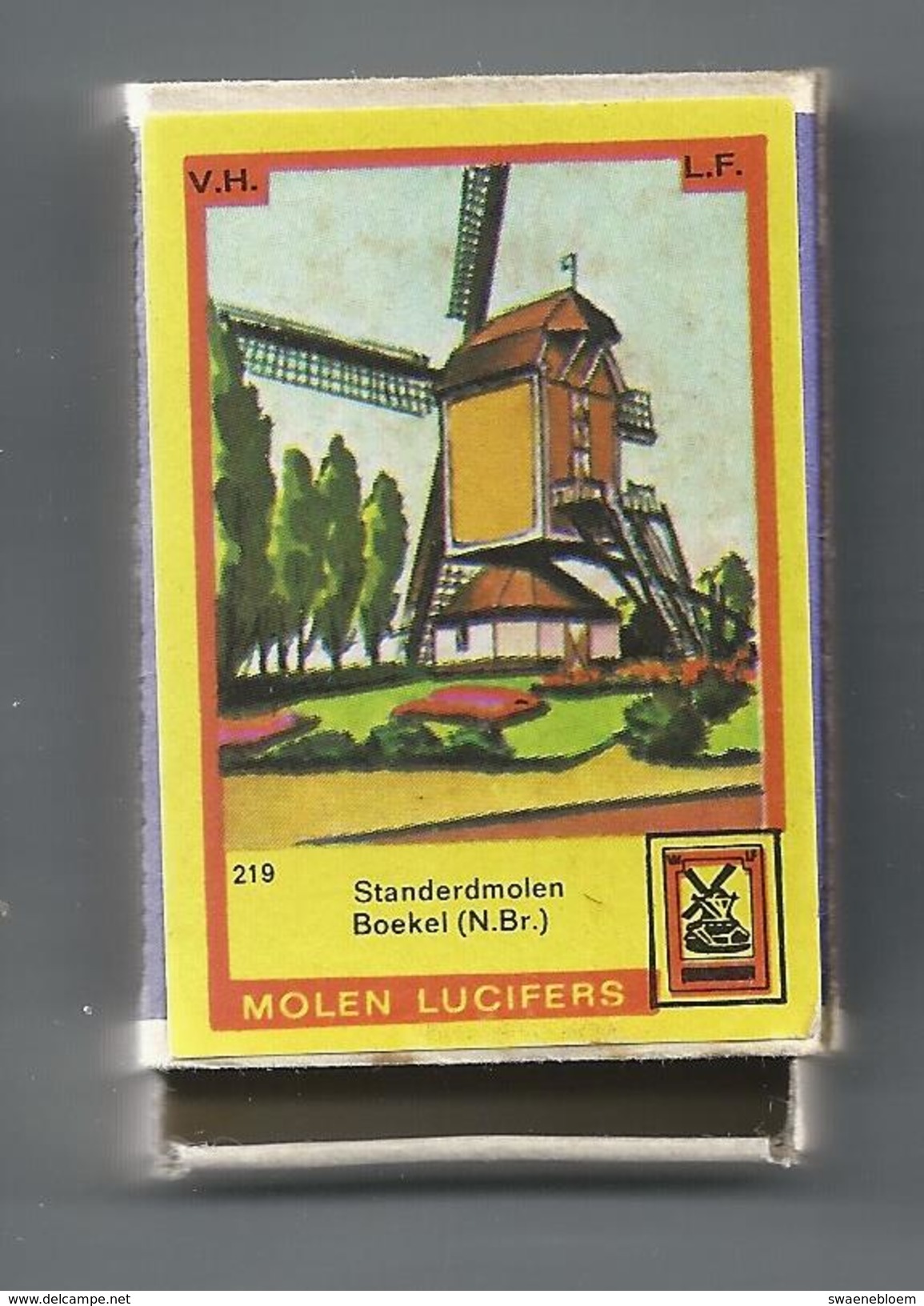 NL.- Boekel. Molen Lucifers  219 - Standerdmolen - Luciferdoosje - Matchbox. 2 Scans - Luciferdozen