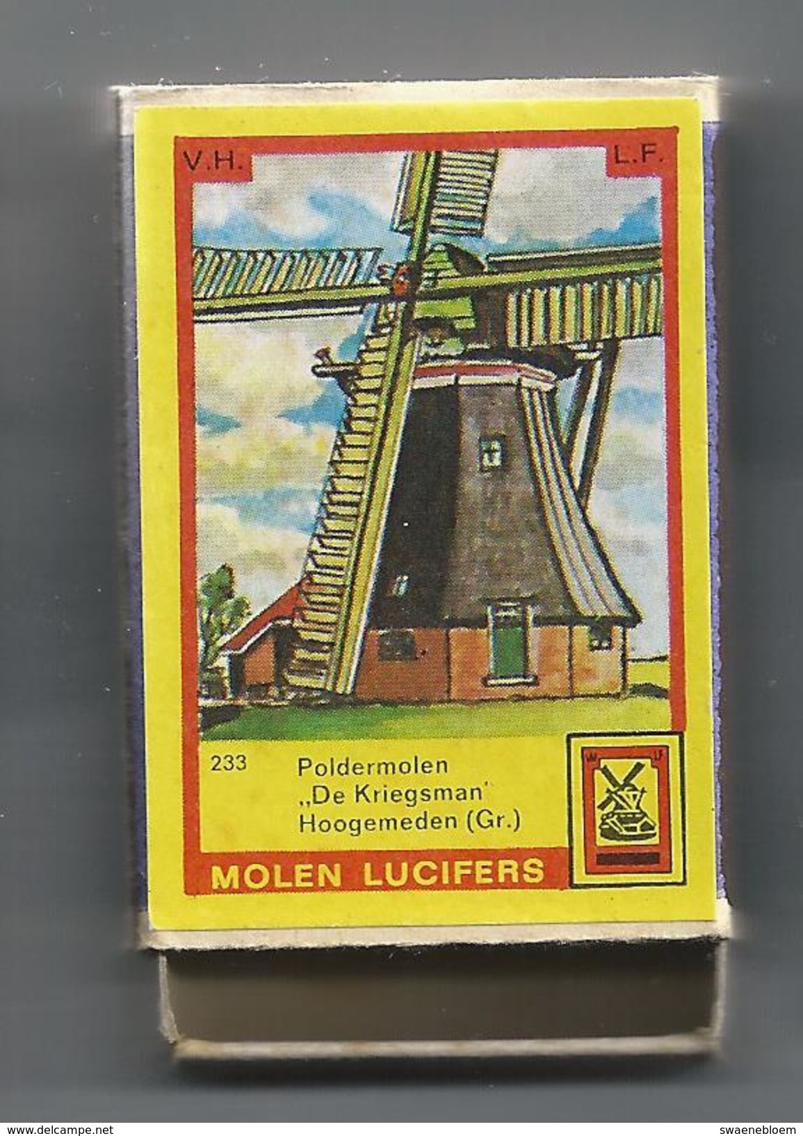 NL.- Hoogemedenn. Groningen. Molen Lucifers  233 - Poldermolen - De Kriegsman - Luciferdoosje - Matchbox. 2 Scans - Luciferdozen