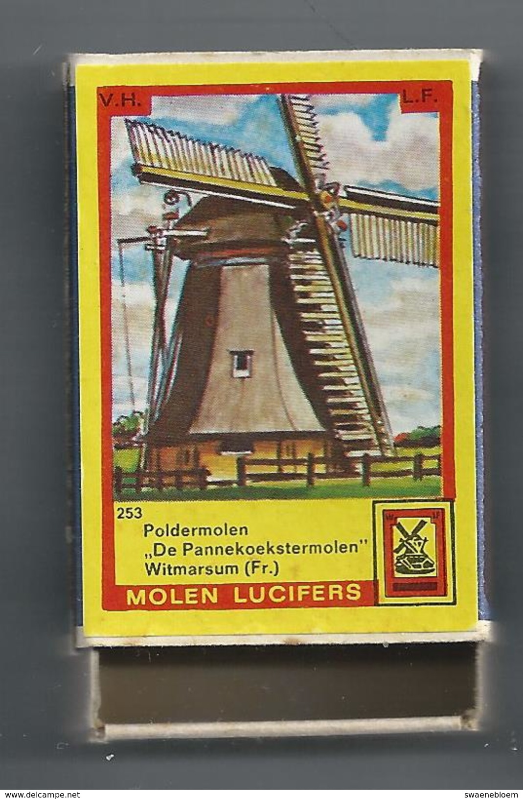 NL.- Witmarsum. Friesland. Molen Lucifers  253 - Poldermolen - De Pannekoekstermolen - Luciferdoosje - Matchbox. 2 Scans - Luciferdozen