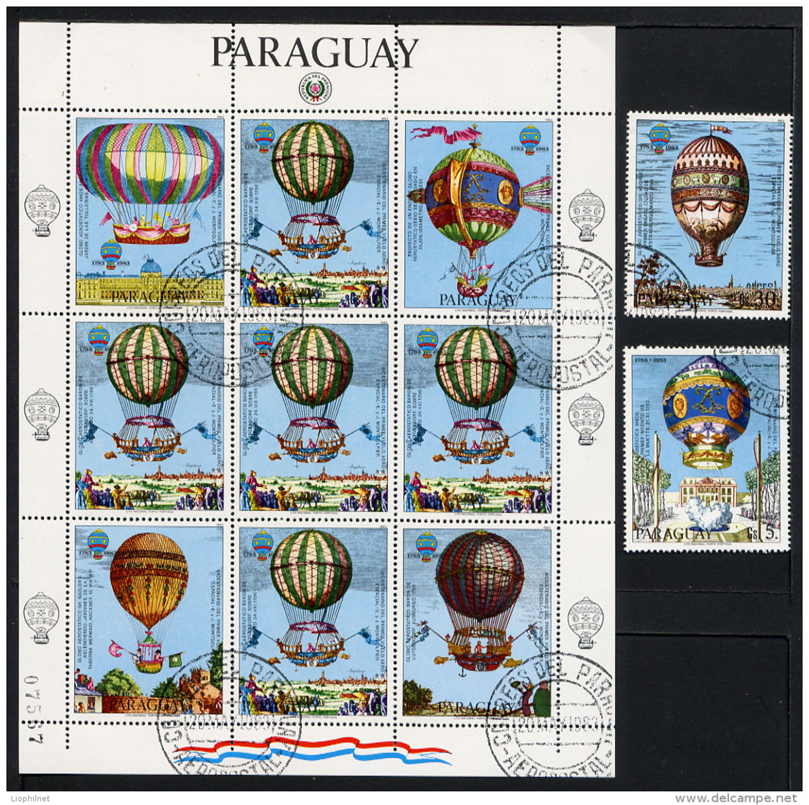 PARAGUAY 1983, MONTGOLFIERES, Feuillet De 5 Valeurs + 2 Valeurs, Oblitérés / Used. R927Flt - Airships