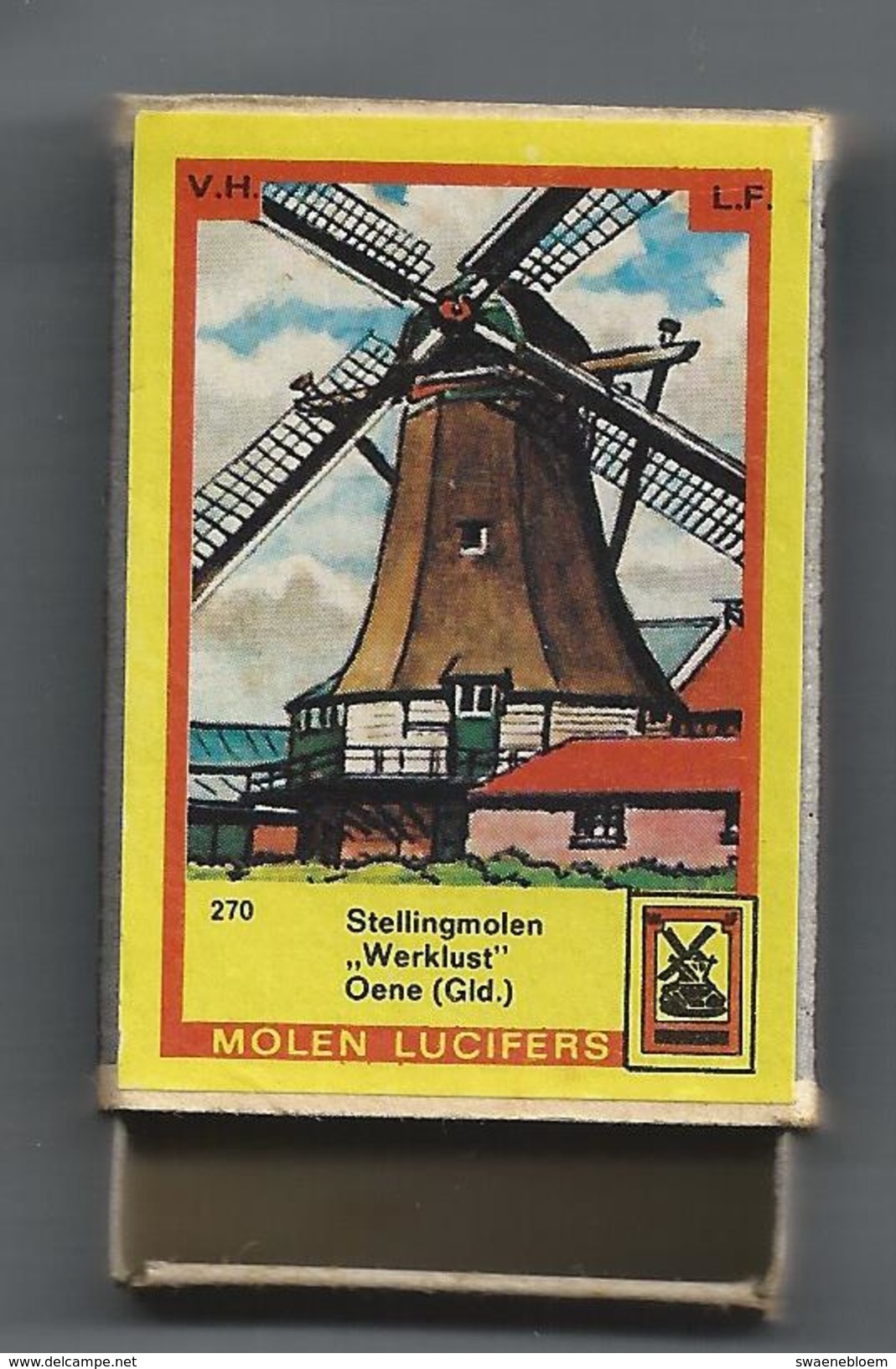 NL.- Oene. Gelderland. Molen Lucifers  270 - Stellingmolen - Werklust - Luciferdoosje - Matchbox. 2 Scans - Luciferdozen