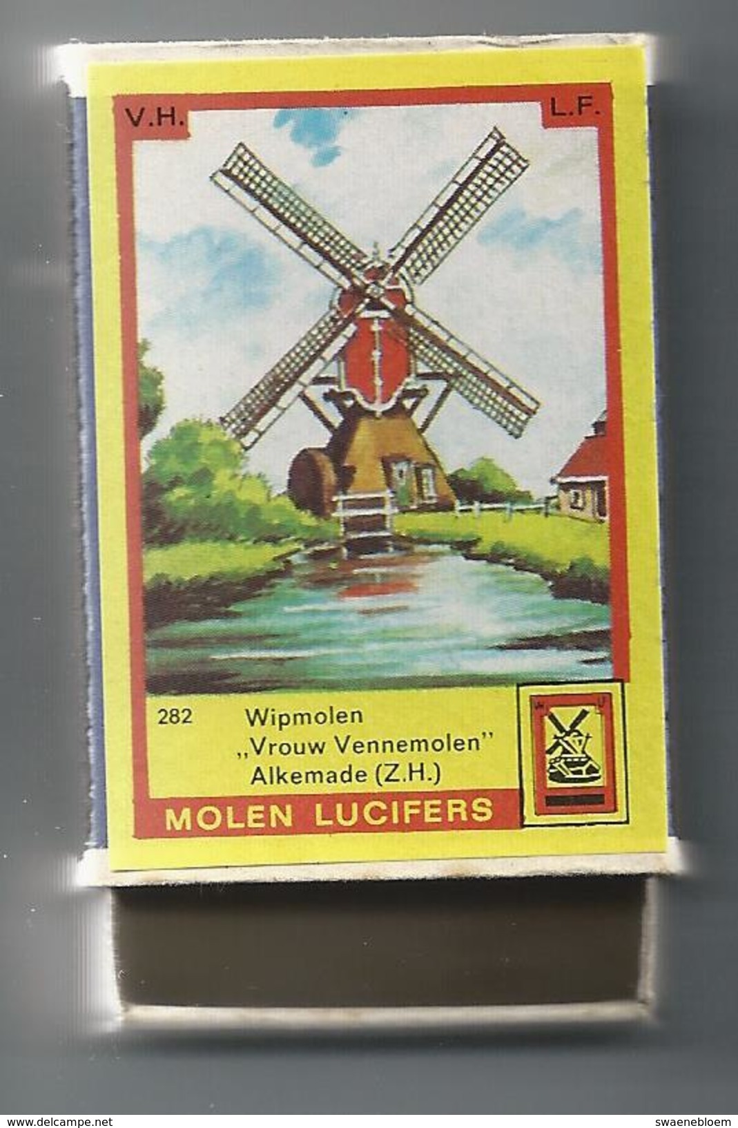 NL.- Alkemade. Molen Lucifers  282 - Wipmolen - Vrouw Vennemolen - Luciferdoosje - Matchbox. 2 Scans - Luciferdozen