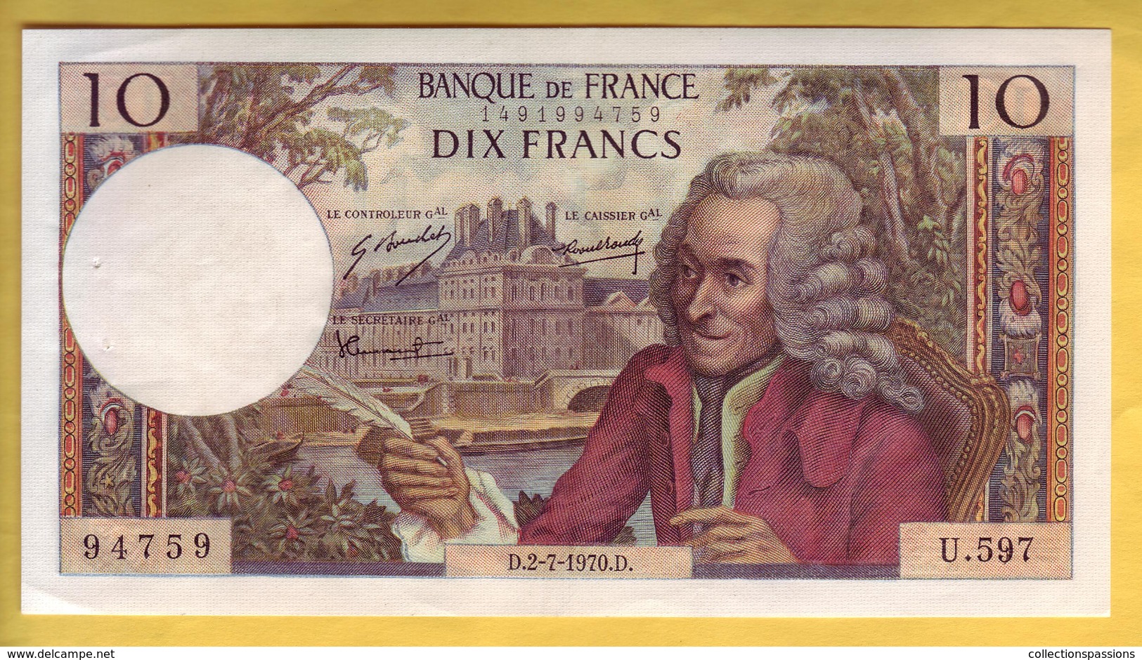 BILLET FRANCAIS - 10 Francs Voltaire 2-7-1970 SUP+ - 10 F 1963-1973 ''Voltaire''