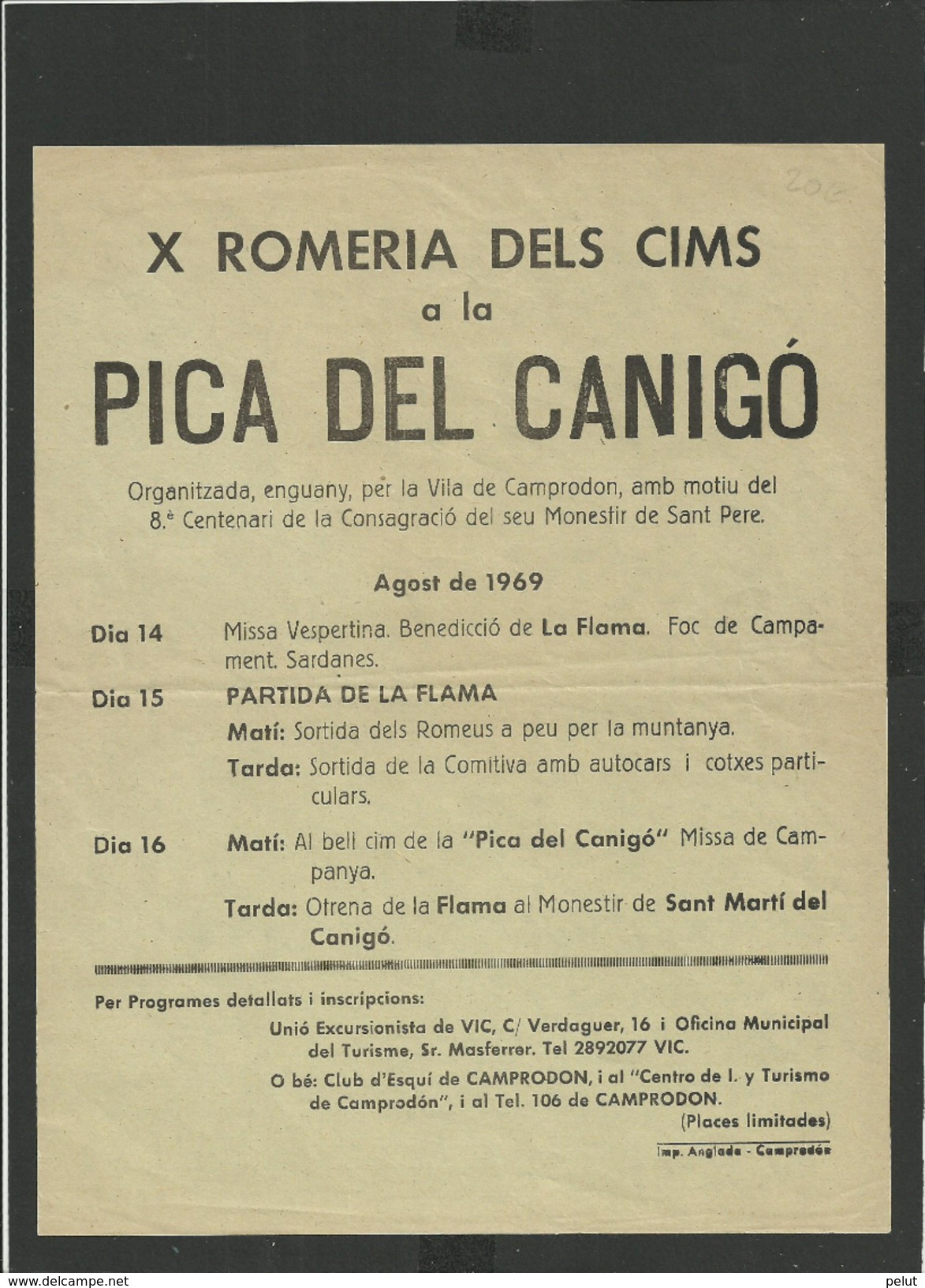 Programme Aout 1969 Flamme Du Canigou - Canigo - Camprodon - Programmi