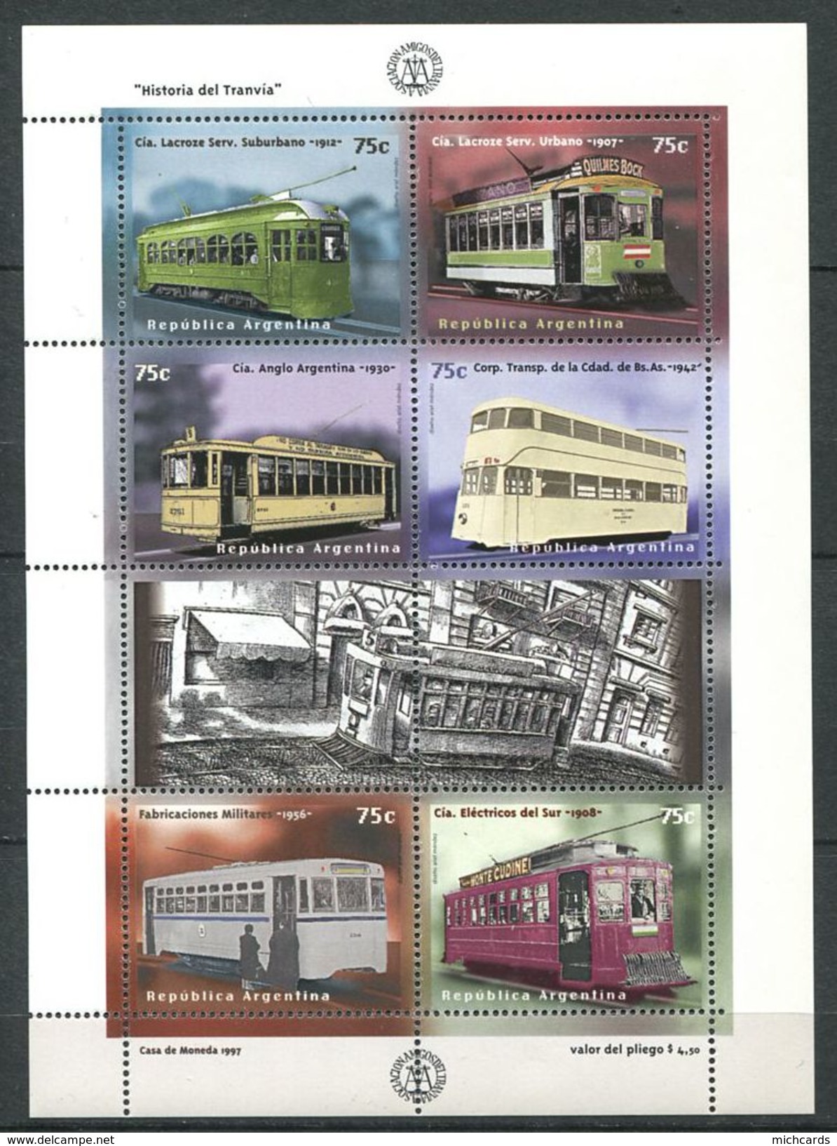 199 ARGENTINE 1997 - Yvert 1971/76 - Tram Tramway - Neuf ** (MNH) Sans Trace De Charniere - Neufs