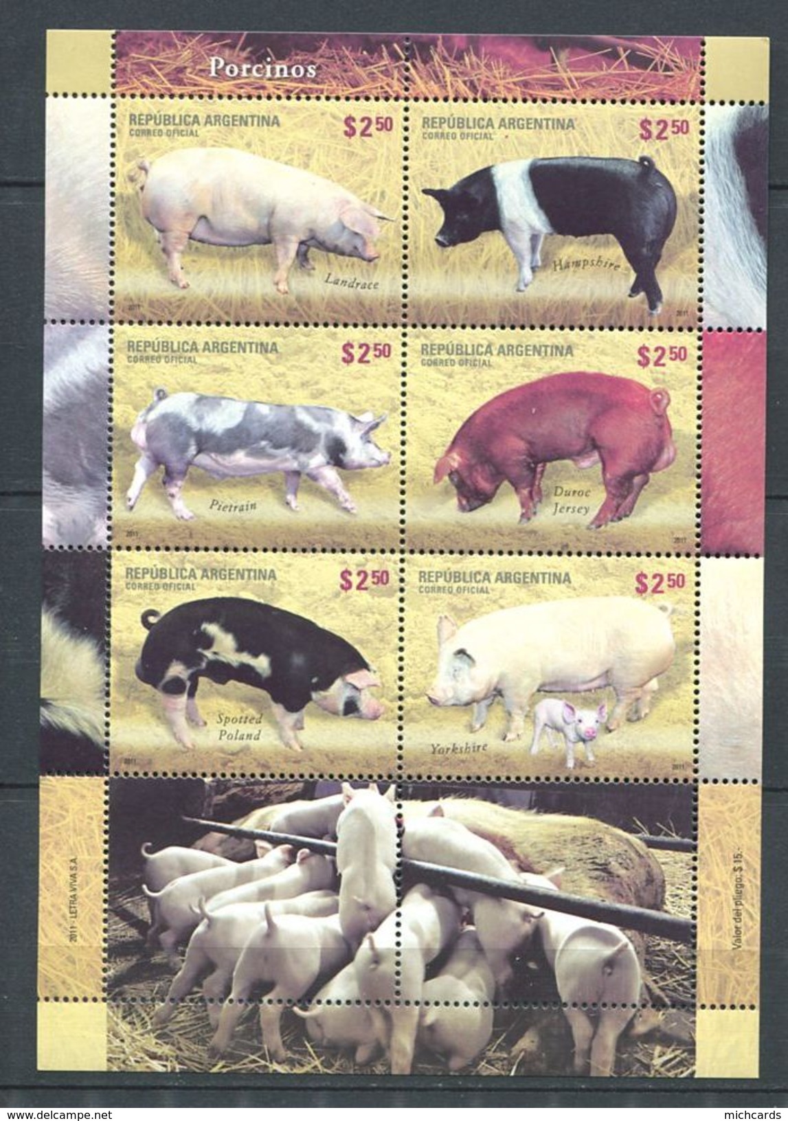 199 ARGENTINE 2011 - Yvert 2926/31 - Cochon Porc - Neuf ** (MNH) Sans Trace De Charniere - Nuevos