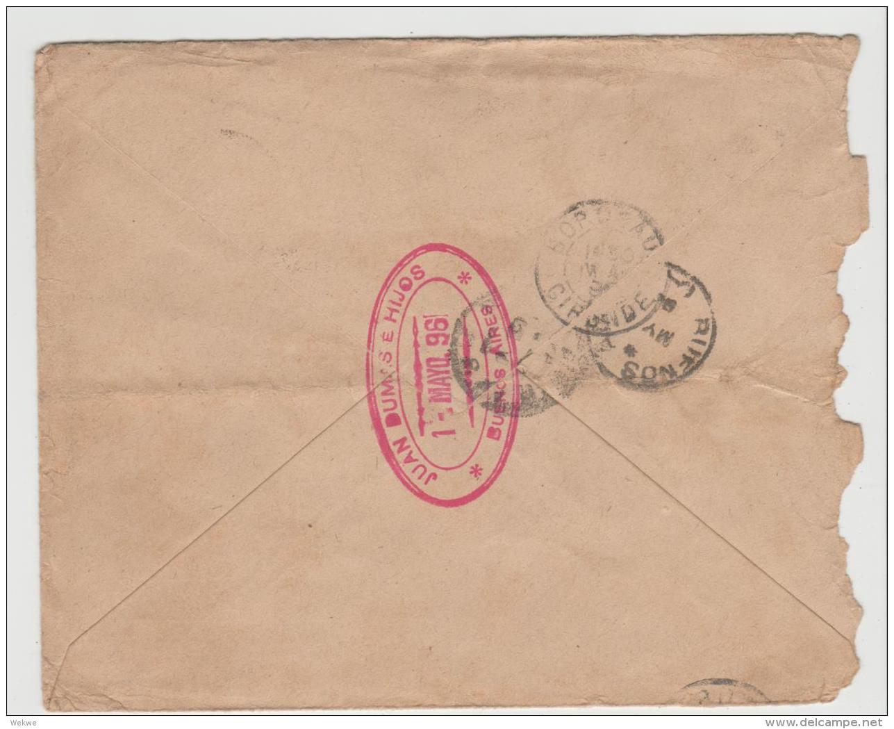 Arg005 / ARGENTINIEN -  Belgrano Im 4-er Streifen 1896 (despues De La Hora)  Nach Frankreich - Briefe U. Dokumente