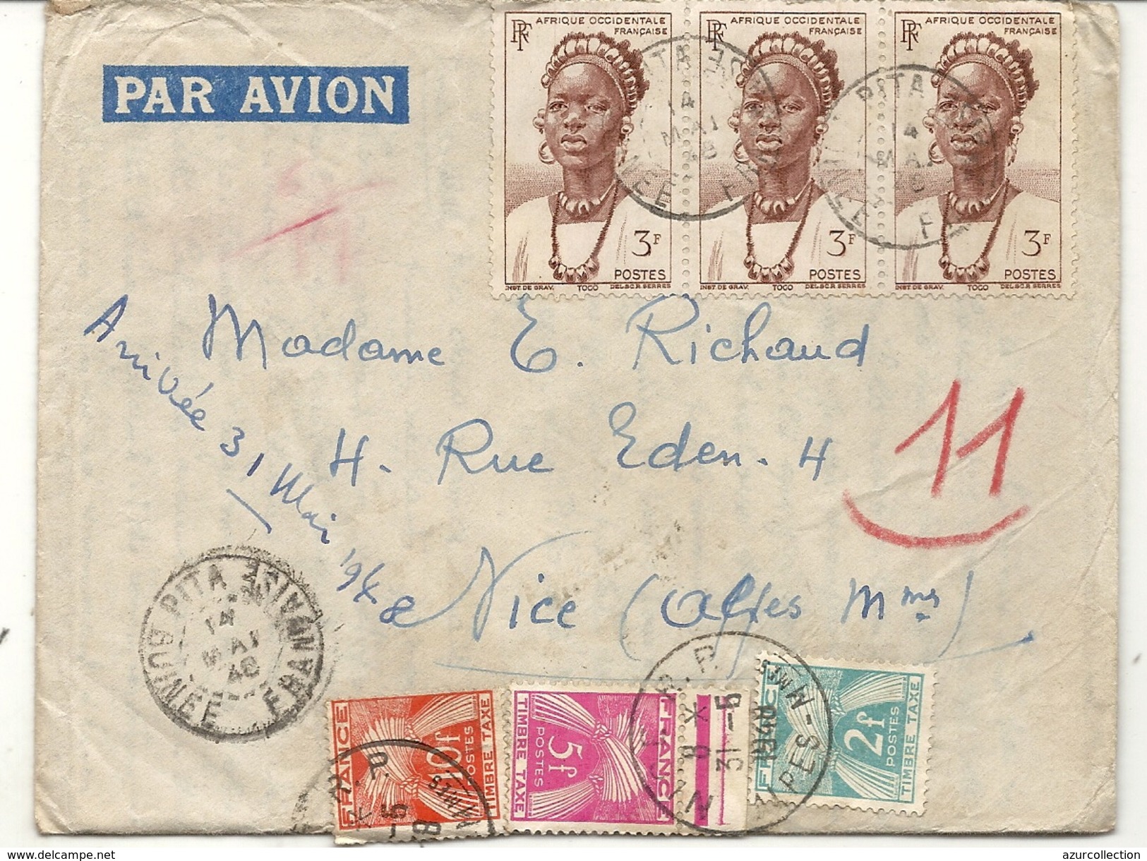 GUINEE . LETTRE  DE PITA POUR NICE . TAXEE - Cartas & Documentos