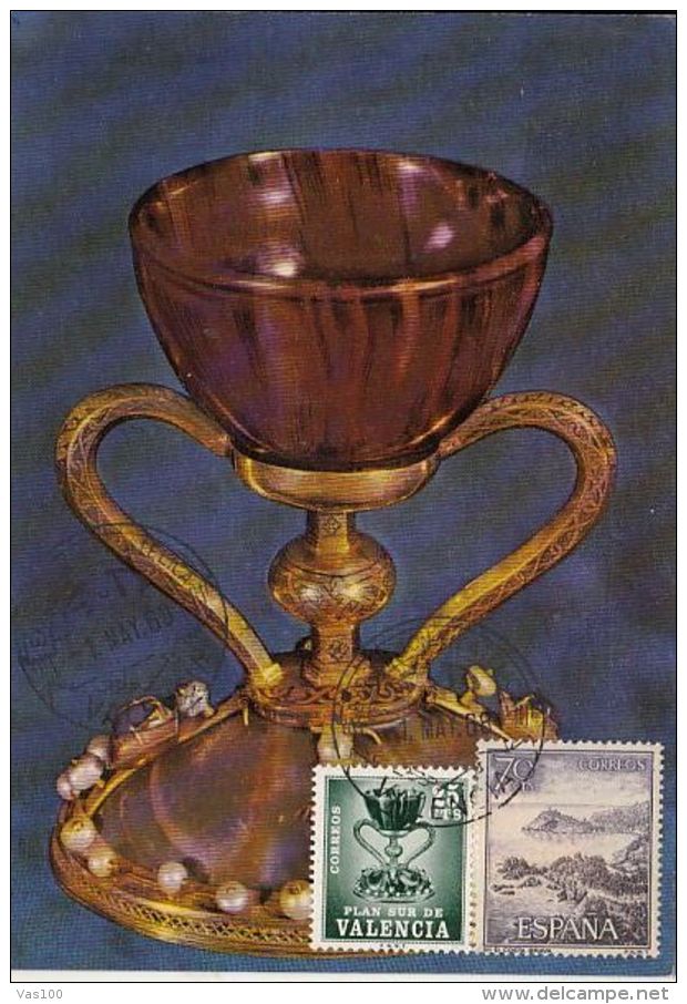 VALENCIA CATHEDRAL, THE LAST SUPPER'S HOLY CHALICE, CM, MAXICARD, CARTES MAXIMUM, 1968, SPAIN - Tarjetas Máxima