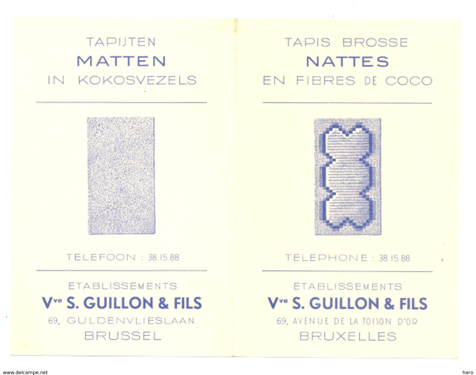 Calendrier De Poche 1951 Ets Vve S. GUILLON & Fils à Bruxelles - Tapis, Nattes En Fibre De Coco  (k) - Petit Format : 1941-60