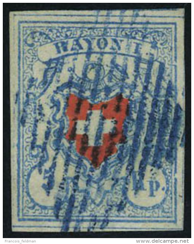 Oblit&eacute;r&eacute; N&deg; 20, 5 Rp Bleu Et Rouge, Marges &eacute;normes, Superbe, Sign&eacute; Brun - Autres & Non Classés